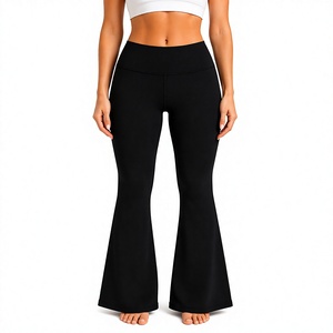 Leggings de Yoga de Cintura Alta para Mujer, Corte Acampanado, Largos, Elásticos en Cuatro Direcciones, Sin Costuras, de Spandex, Color Sólido, Cintura Elástica - Product Image 1