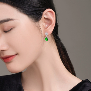 Pendientes de jadeíta natural auténtica de grado A, en forma de huevo, color verde jade, con plata S925, estilo femenino. - Product Image 4