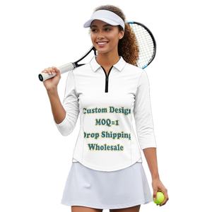 Camiseta Deportiva de Golf para Mujer con Estampado Tribal Polinesio Samoano, Media Cremallera, Manga 3/4, Impresión Bajo Demanda - Product Image 5