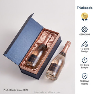 Scatola regalo per vino a forma di libro, blu notte, di lusso, con chiusura magnetica e rivestimento interno in oro rosa radiante, per regali di anniversario <span class=keywords><strong>VIP</strong></span> di élite. - Product Image 1
