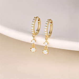 Pendientes de Aro con Borlas de Plata de Ley 925 Chapados en Oro de 18K con Colgante de Ópalo y Circonitas Completas, Joyería de Aro Colgante para Mujer - Product Image 2