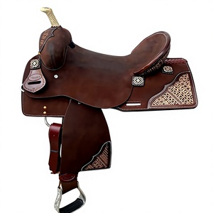 Western Leather Horse Saddle With Tooled Design And <b>Silver</b> Conchos Brown Durable English Australian Style Saddles Cheap Price - Product Image 1