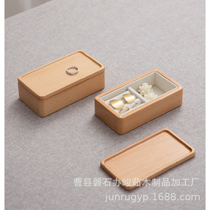 Wooden Jewelry Box Rectangle Solid Color <b>With</b> Lid For Rings Earrings Bracelets Necklaces <b>Storage</b> <b>Dressing</b> <b>Table</b> Use - Product Image 2