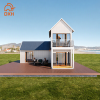 Maison conteneur préfabriquée portable à deux étages en panneaux sandwich, à faible coût, en forme de L avec toit en pente