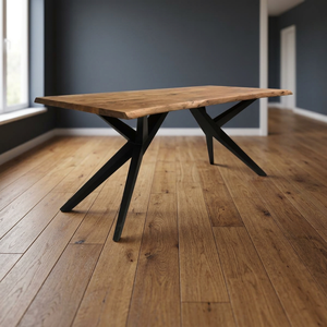 Table à manger pliable en bois massif à bord brut, style industriel vintage, en fer et métal, pour 6 personnes, aucun assemblage requis - Product Image 2