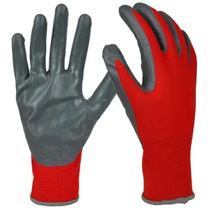 13G nitril kaplamalı eldiven nitril palmiye kaplama Polyester naylon endüstriyel iş eldivenleri