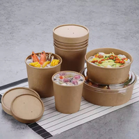 Makanan panas ramah lingkungan penutup mangkuk Kraft Custom dicetak wadah kertas Takeout Salad mie sup restoran