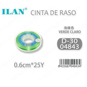 ริบบิ้นผ้าซาตินอิลัน 0.6 ซม. 25 หลา สีเขียวอ่อน D30 - Product Image 1