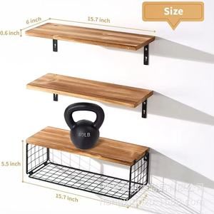 <b>Wall</b> <b>Mounted</b> Wooden Storage Rack 3 Tier Iron Wood Combination <b>Shelf</b> For Kitchen Living Room Plant Display - Product Image 3