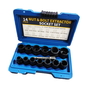 Jeu d'extracteurs de douilles, 14 pièces, entraînement de 1/4 à 3/8 pouces, pour l'élimination des boulons et vis endommagés, en acier au chrome-molybdène - Product Image 1