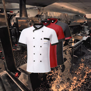 ชุดยูนิฟอร์มเชฟ Vesbhusha สำหรับทุกเพศ ผลิตจากผ้าโพลีเอสเตอร์/ผ้าฝ้ายแคนวาส ระบายอากาศได้ดี เหมาะสำหรับงานจัดเลี้ยง โรงแรม ร้านอาหารตะวันตก เสื้อท่อนบนสวมใส่สบาย แขนสั้น - Product Image 3