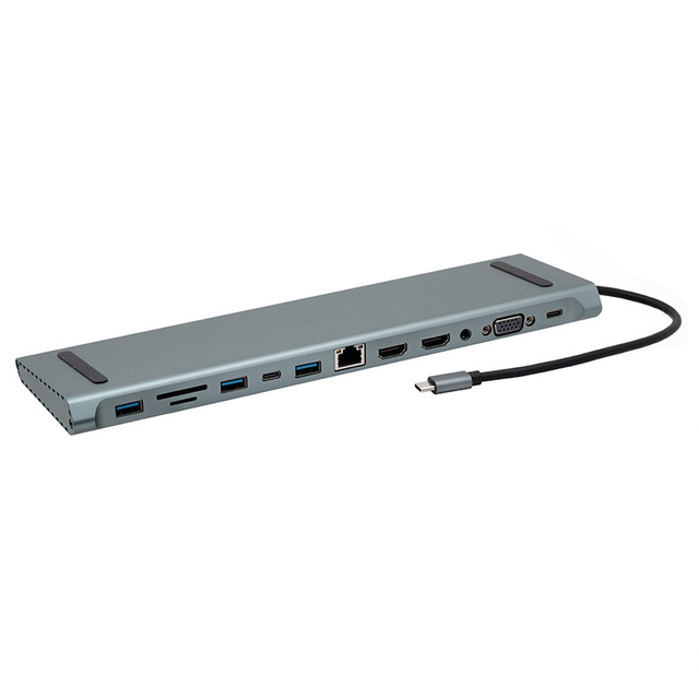 Port 12 in 1 Type C Hub Docking Station with Dual HDTV SD TF USB 3.0 USB-C PD RJ45 Audio USB Hubs Adapter for Macbook Computer