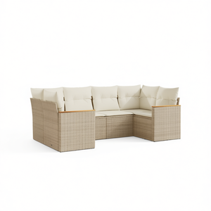 Conjunto de Sofás Modulares Medianos de Ratán Sintético PE Beige para Jardín, Muebles de Exterior Impermeables de Diseño Contemporáneo - Product Image 1