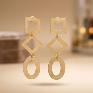 Boucles d'oreilles en laiton faites à la main avec pierres précieuses et placage or, style ethnique, unisexes, à clous - Product Image 2