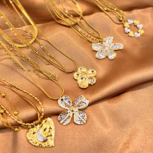 Kalung Bunga Berlapis Emas 18K Desain Unik, Anti Air, Dapat Disesuaikan, dari Baja Anti Karat, Perhiasan Trendy yang Dapat Ditumpuk untuk Wanita - Product Image 3