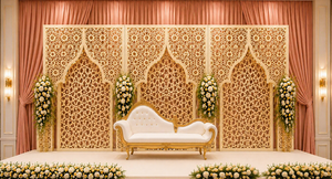 Elegant Wedding Reception Stage Wholesale White Arched Backdrop Frames Modern Geometric Laser Cut Wedding Backdrop <b>Screen</b> <b>Panels</b> - Product Image 6