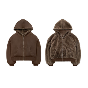 KingSen OEM Sweat à capuche zippé unisexe de haute qualité, réversible, double couche, respirant, en polaire épais, hiver, brodé, délavé, coupe ample - Product Image 5