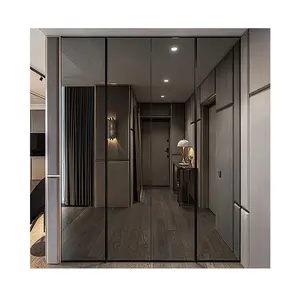 High quality slim frame interior walking closet cabinet storage bedroom furniture swing door tinted mirror glass