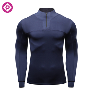 Entrenamiento al aire libre Ropa deportiva Slim Fit 1/4 Quarter Zip Top Manga larga Jogging Track Top Hombres Compresión Gym Shirt - Product Image 1