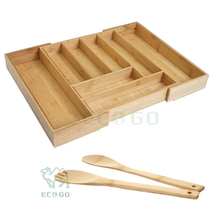 Plateau à couverts en bambou écologique, style farmhouse, multi-compartiments, pour tiroir de cuisine, organiseur de couverts, porte-vaisselle - Product Image 5