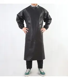 Tablier en cuir PU à manches longues, imperméable et résistant à l'huile, doux, Anti-usure, robe inversée pour adultes, tablier de boucherie unisexe