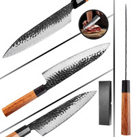 Ensemble de couteaux de Chef de cuisine professionnels japonais martelés-Gyuto Santoku Nakiri Petty High Corrosion Resistance Full Tan