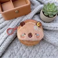 Porte-monnaie en peluche Capybara Kawaii, mini porte-clés brodé mignon, sac de rangement pour écouteurs, logo personnalisé, compact et portable