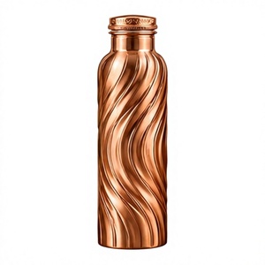 Botella de Cobre con Textura Ondulada y Tapa, Diseño Moderno, Botella de Viaje Portátil, Patrón Vertical Acanalado, Material de Cobre Puro - Product Image 1