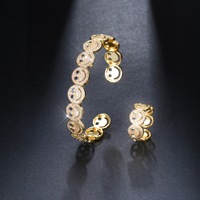 Ensemble bracelet et bague unisexe de luxe en cuivre serti de zircons, style Hip-Hop Euro-Américain, tendance, polyvalent et ouvert