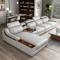 Moderno Conjunto de Sofá de Cuero Extensible en Forma de L con Puerto USB y Sonido para Sala de Estar, Villa o Escuela