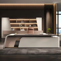Bureau de direction de luxe au design moderne, bureau de PDG avec prise de courant intégrée, bureau en forme de L pour le patron
