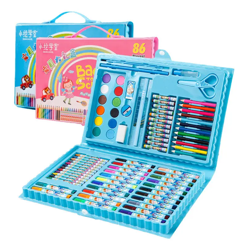 86Pc Back-To-School Seizoen Geschenken Kleurrijke Potlood Voor Kinderen Pen Pvc Doos Met Custom Logo Mini briefpapier Set