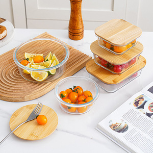 Recipiente de Vidrio con Tapa de Bambú, Apto para Microondas, Resistente al Calor, para Mantener los Alimentos Frescos, Recipiente para <span class=keywords><strong>Almacenamiento</strong></span> en el Refrigerador - Product Image 4
