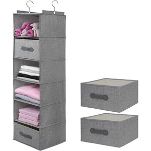 Hanging Closet Organizer <b>6</b> Shelf With <b>Drawers</b> Detachable Dark Gray Clothing Storage Bedroom Use - Product Image 1