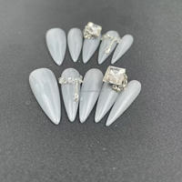 Uñas portátiles hechas a mano puras con destello de ojo de gato de diamante grande de Punta larga, venta al por mayor de fábrica reutilizable de alta calidad