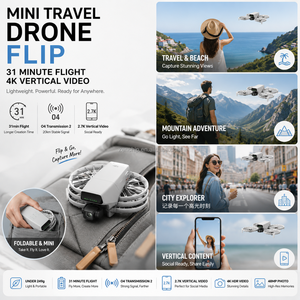 Dron de viaje Flip Mini con 31 minutos de vuelo, transmisión O4 para video vertical 4K, paquete para creadores de fotografía de aventura. - Product Image 1