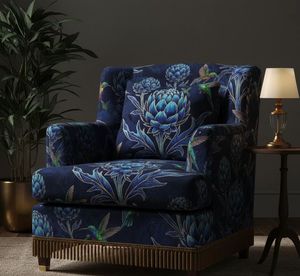 Tela de tapicería estampada con diseño de alcachofa azul, material de tapicería botánico de lujo por yarda, para sofá, sillón, otomana - Product Image 6