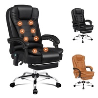 Chaise de bureau massante à dossier haut OEM, chaise de direction à 8 points de vibration, chaise pivotante en cuir PU avec repose-pieds rétractables