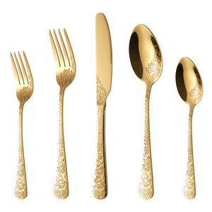 Ensembles de couverts de haute qualité avec motif gravé, en acier inoxydable poli miroir, pour mariage - Product Image 6