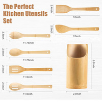 Ensemble d'ustensiles de cuisine en bambou biodégradable écologique ustensiles de cuisine cuillère en bois spatule pelle-outil d'accessoires de cuisine