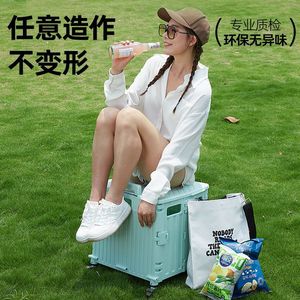 Folding Camping <b>Cart</b> Lightweight Pull Rod Trolley Four Wheel Portable Grocery Shopping Delivery <b>Foldable</b> Outdoor Use - Product Image 4