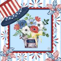 Tapis de jeu de Mahjong américain pré-imprimé, motif floral patriotique USA, avec motif de chapeau haut-de-forme et moulin à vent