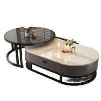 Ensemble de 2 tables d'appoint de luxe en pierre frittée, style moderne, en acier inoxydable argenté et doré, pour salon et maison