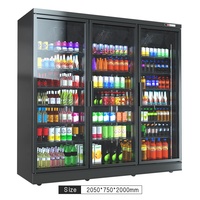 Congélateurs Commerciaux de Supermarché en Promotion, Vitrine Réfrigérée avec Porte Vitrée, Refroidissement par Air, 3 Portes, Contrôle Numérique de la Température