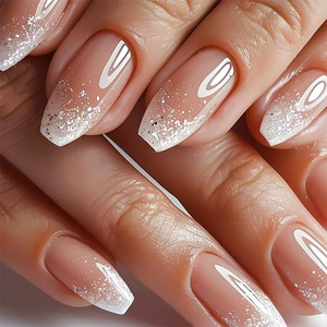 24 faux ongles à presser French Manucure, dégradé scintillant, couvrance totale, avec colle, pour usage professionnel en salon - Product Image 1