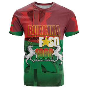 เสื้อยืดโพลีเอสเตอร์ทอของผู้ชาย Burkina Faso เป็นอิสระโลโก้ที่กำหนดเองที่มีอนุสาวรีย์วีรบุรุษแห่งชาติ - Product Image 2