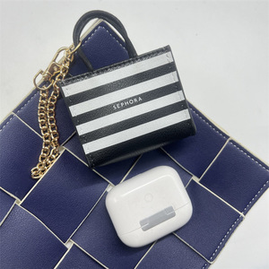 Leather striped <b>square</b> hanging bag, Bluetooth earphone case, small item storage bag, pendant, mini tote bag - Product Image 2
