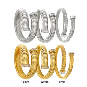 Minos Stretchable Spring Adjustable Gold Bangle Bracelet Stainless Steel 8mm/12mm/16mm Designer Jewelry Zirconia Women Bracelet