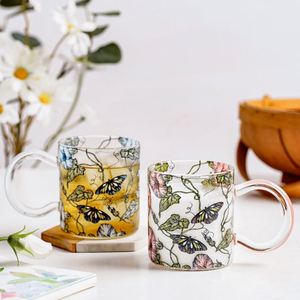 Tasse en verre marguerite florale de style pastoral de haute qualité, rétro, pour la maison, en borosilicate, pour le petit-déjeuner - Product Image 4