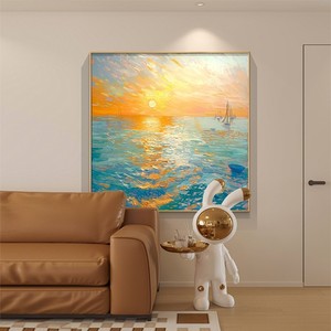 Peinture à l'huile soleil levant sur toile, art abstrait 3D fait main, décoration paysagère pour salon et mur de canapé - Product Image 2